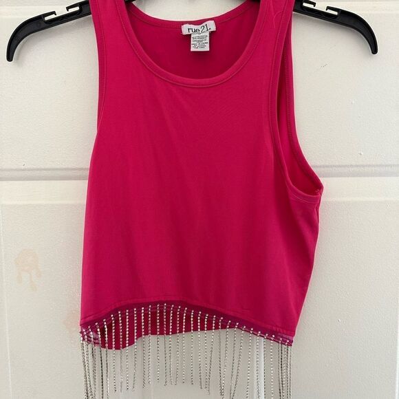 Rue 21 hot pink rhinestone fringe tank top - Picture 1 of 3